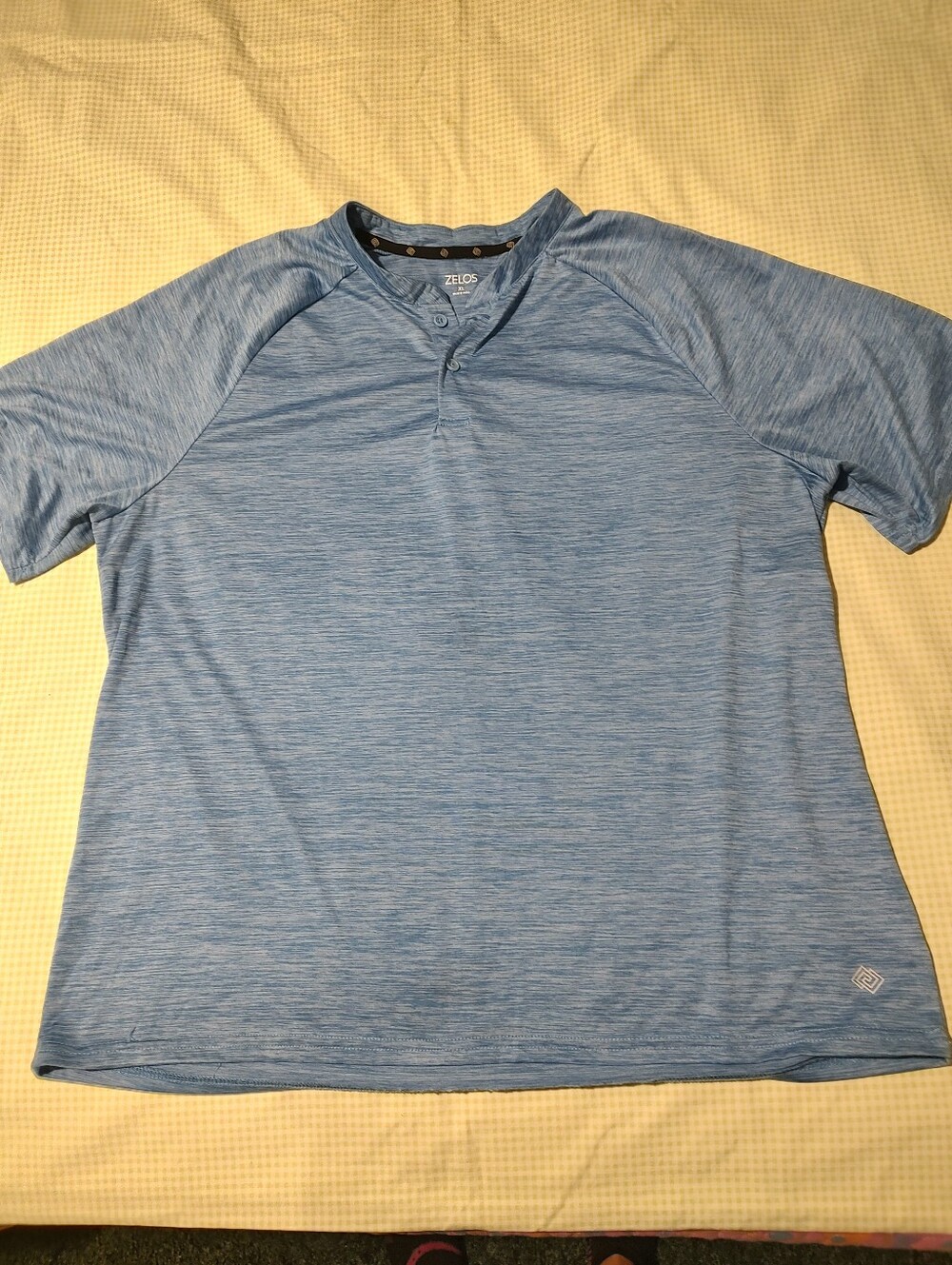ZELOS Men's Heather Sky Blue Short Sleeve Henley